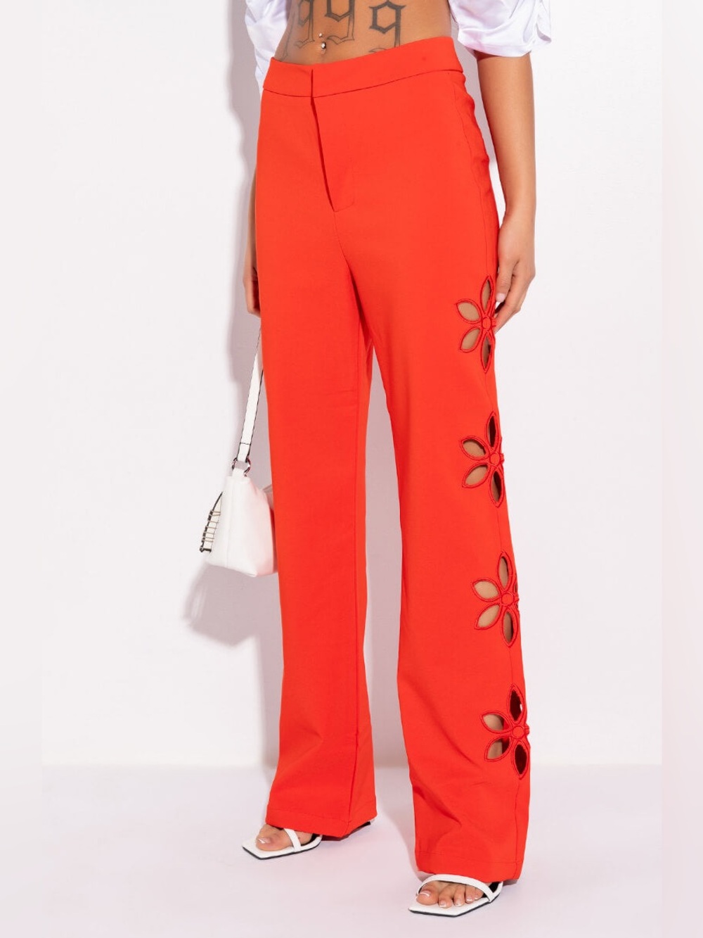 AKIRA There Goes The Alarm High Waisted Cutout Straight Leg Trousers Medium